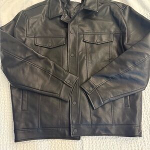 Topman (Men) Black Faux Leather Shirt Jacket